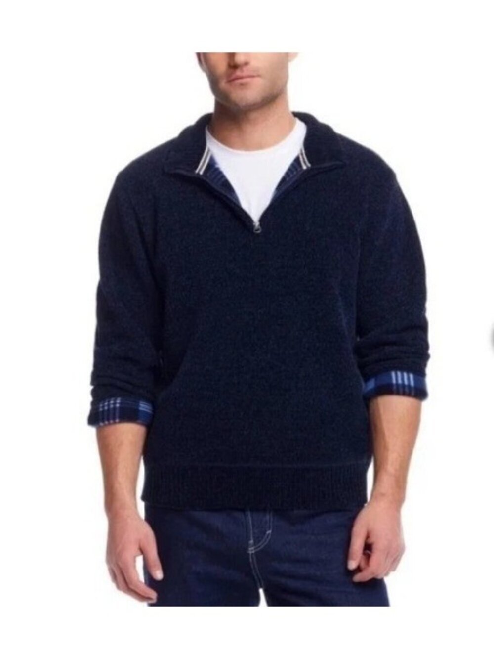 Weatherproof Vintage Men's XXL Blue Chenille 1/4 Zip Pullover Sweater d1878